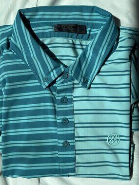 G/Fore G4 Golf Shirt Polo Circle G’s Offset Stripe 2XL Seaglass Blue